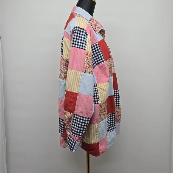 Lands' End Womens Poplin Boyfriend Button Front Patchwork Plus Size Curvy 1X - Picture 8 of 13